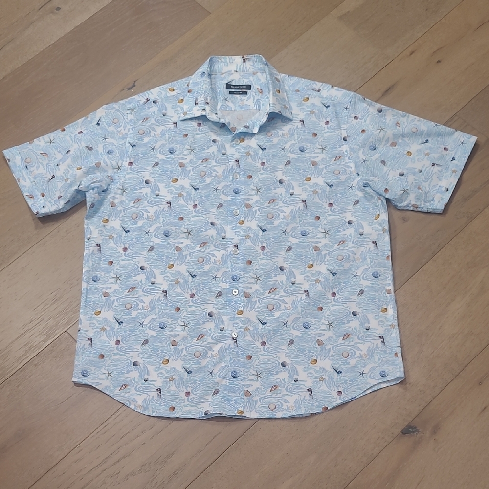 EUC Bugatchi Shirt Men's sz L Seashore Classic Fit Short Sleeve Button Up